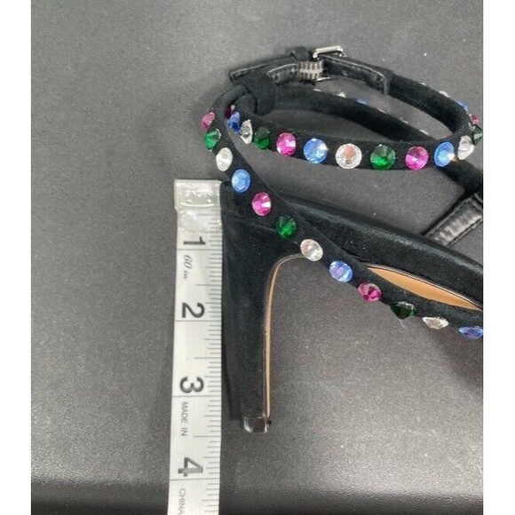 Rebecca Minkoff Black Suede Nanine Rhinestone Strappy Ankle Heel Sandals 7.5 EUC - Picture 12 of 14
